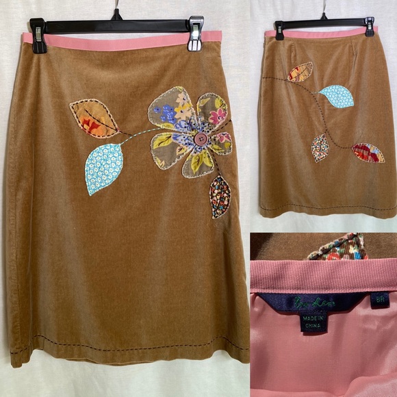Boden tan skirt with appliqué floral & leaf design - Picture 1 of 13